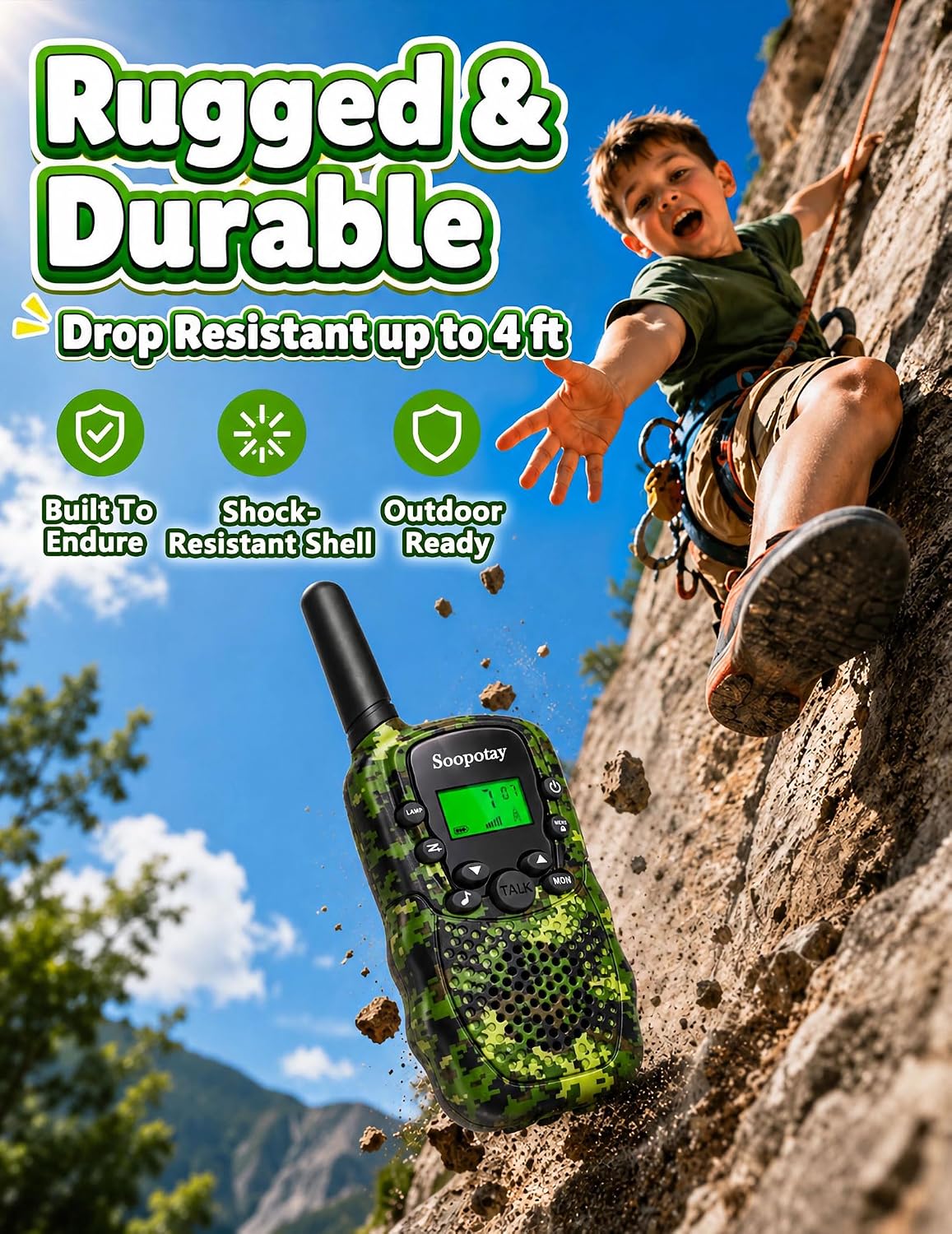 Rechargeable Walkie Talkies para Kids, Outdoor Toys Games para Kids Age 4-12