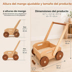 Woodtoe Andador de madera para bebés, caminante de empuje para bebés de velocidad ajustable, juguetes Montessori para bebés que aprenden a caminar, juguetes educativos para caminar, regalo para niños