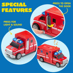 JOYIN Camión de bomberos de juguete para niños de 3, 4, 5, 6, 7 años, camión de bomberos, vehículo de emergencia, camión de bomberos para niños, automóvil alimentado por fricción con luces y sonidos, regalos de cumpleaños para niños y niñas de 3 a 9 años