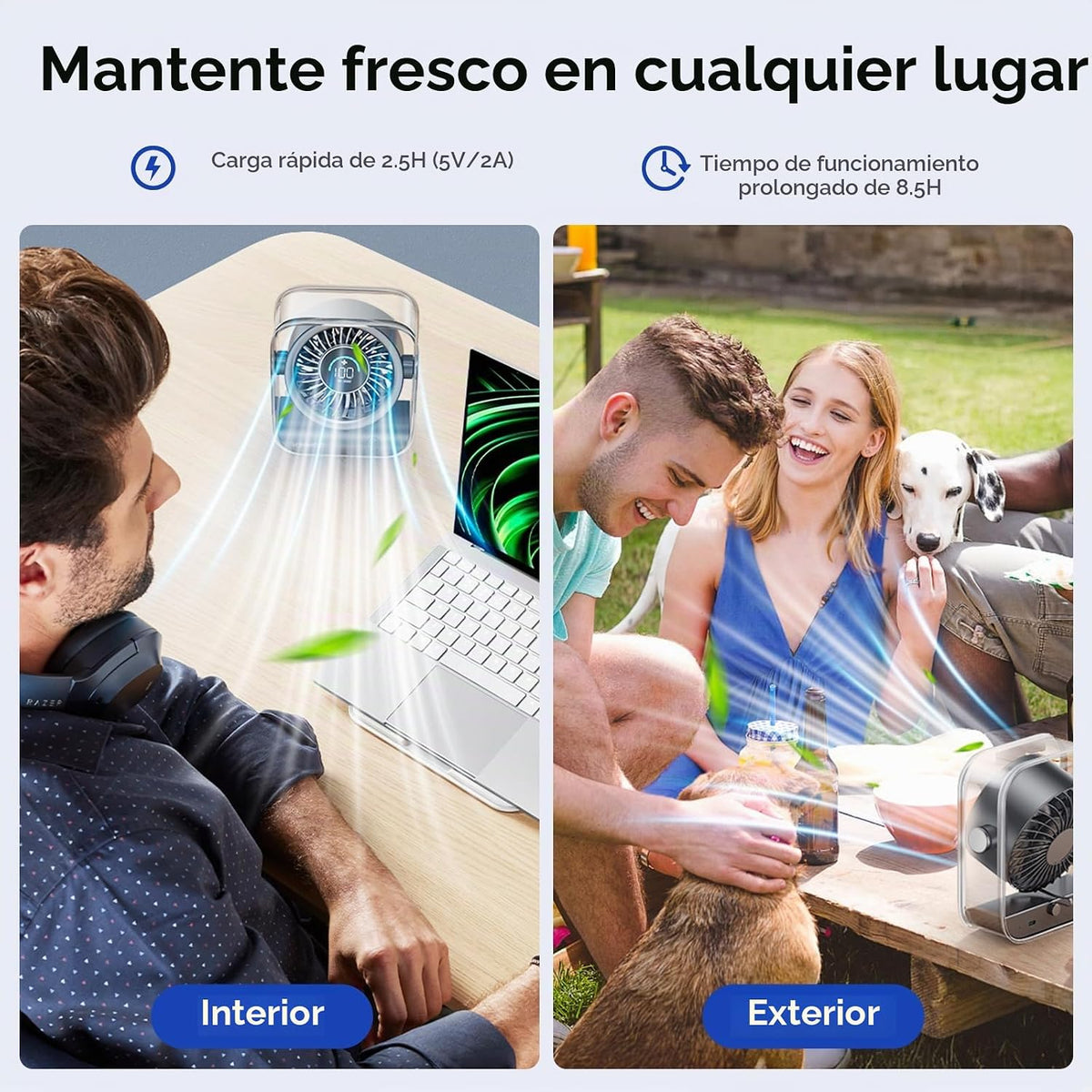 KIMMOO Ventilador de escritorio USB recargable, ventilador de mesa...