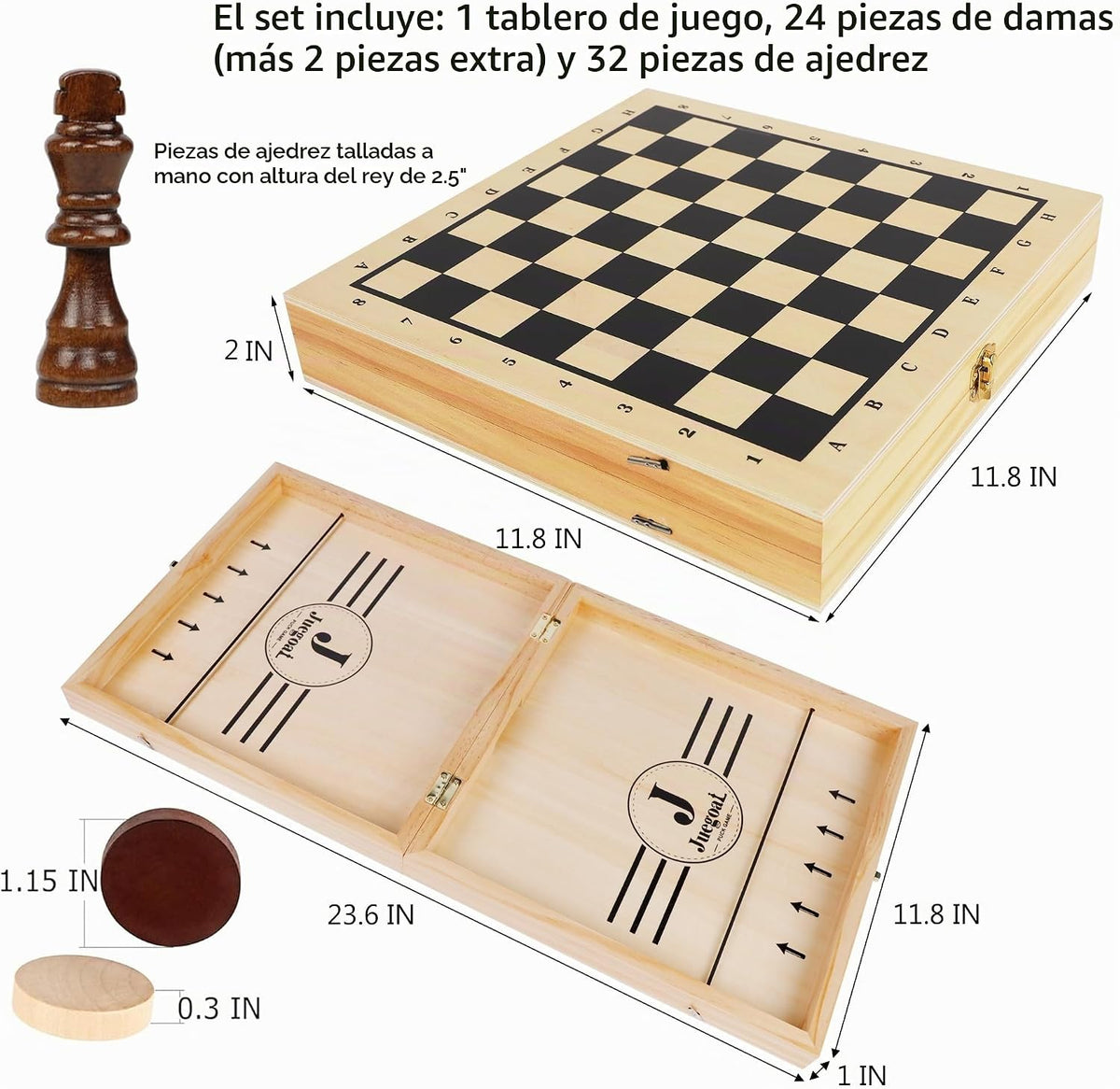 Juegoal Juego de discos de madera 4 en 1 para niños y adultos, ajedrez, damas, juegos de Tic Tac Toe, juegos de mesa de ajedrez plegable portátil de viaje, juegos de mesa de ajedrez interactivos para familias