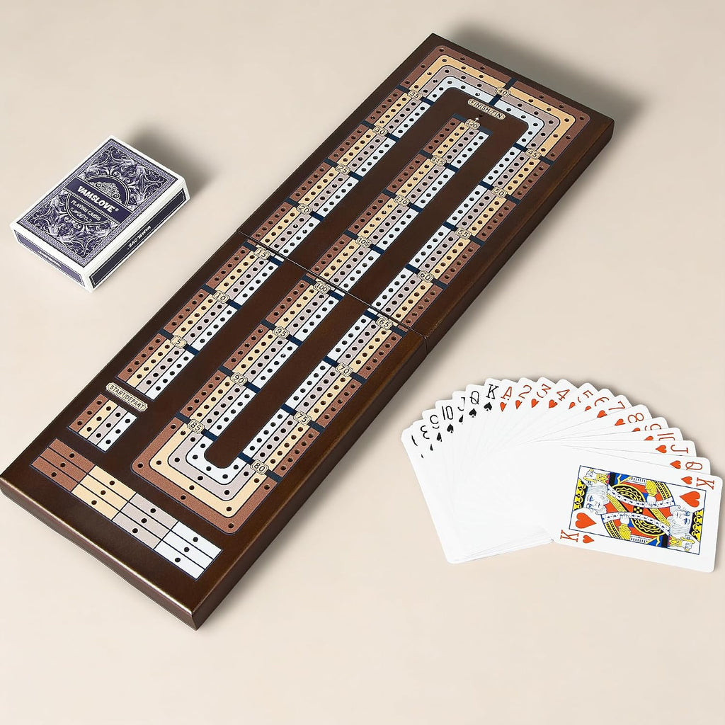 Juego de mesa de madera mejorado de 4 pistas, marcador magnético plegable de 16 pulgadas con ranura grande para almacenar 1 carta de juego y 12 clavijas de metal, instrucciones incluidas para