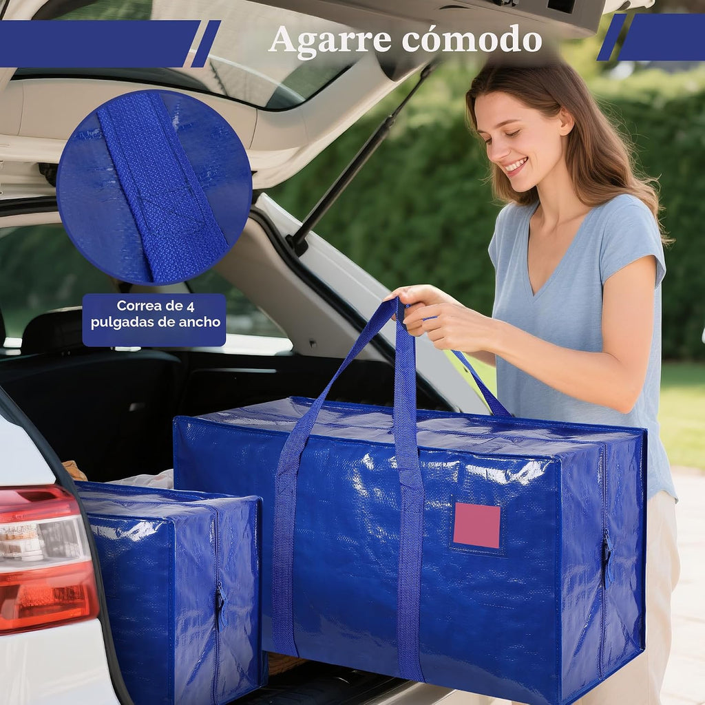 Paquete de 6 bolsas de mudanza extra grandes resistentes con cremallera reforzada y asas anchas, contenedores de almacenamiento resistentes a la humedad cubos de empaque para ropa, dormitorio