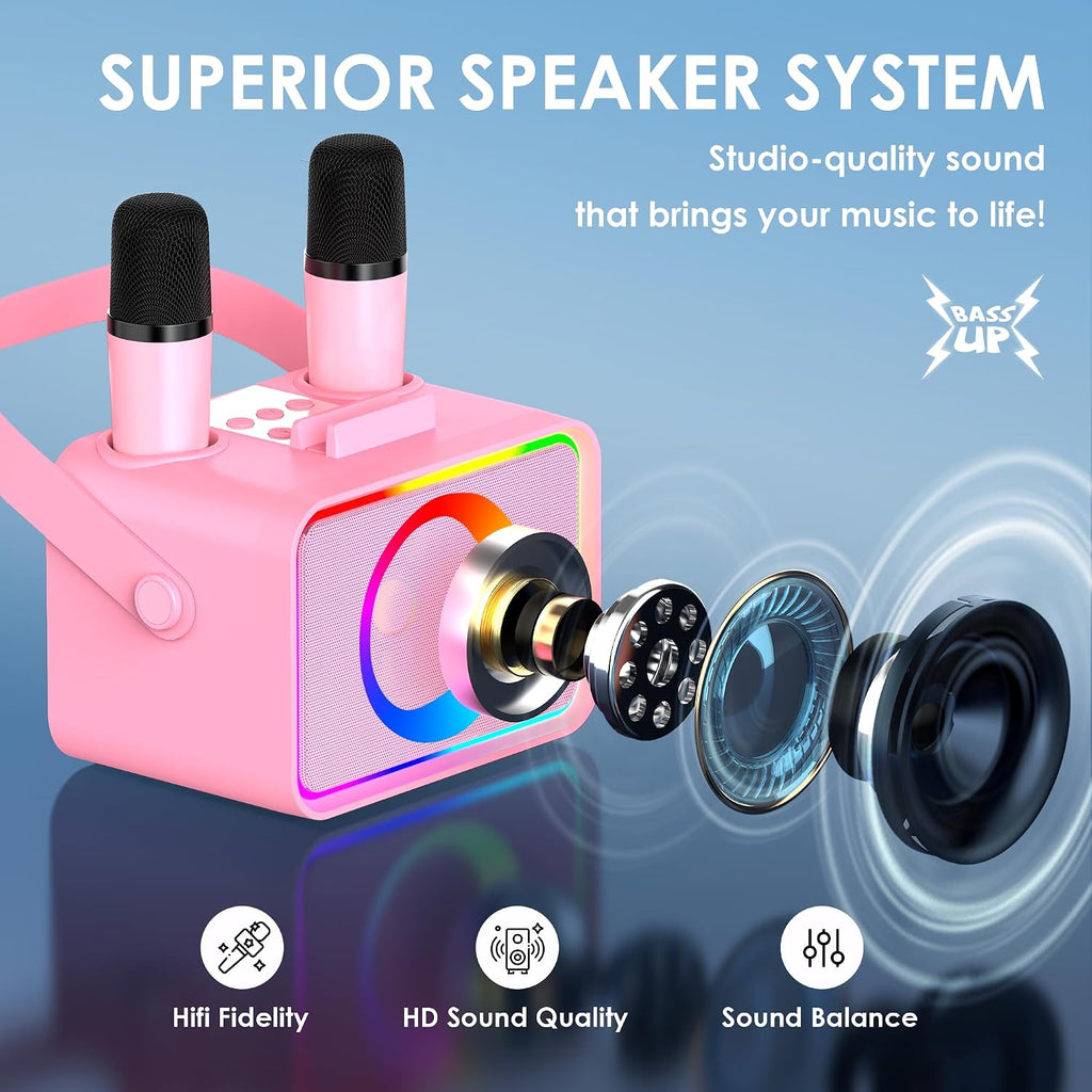 Karaoke Machine para Kids Adults,Bluetooth Speaker 2 Wireless Microphones