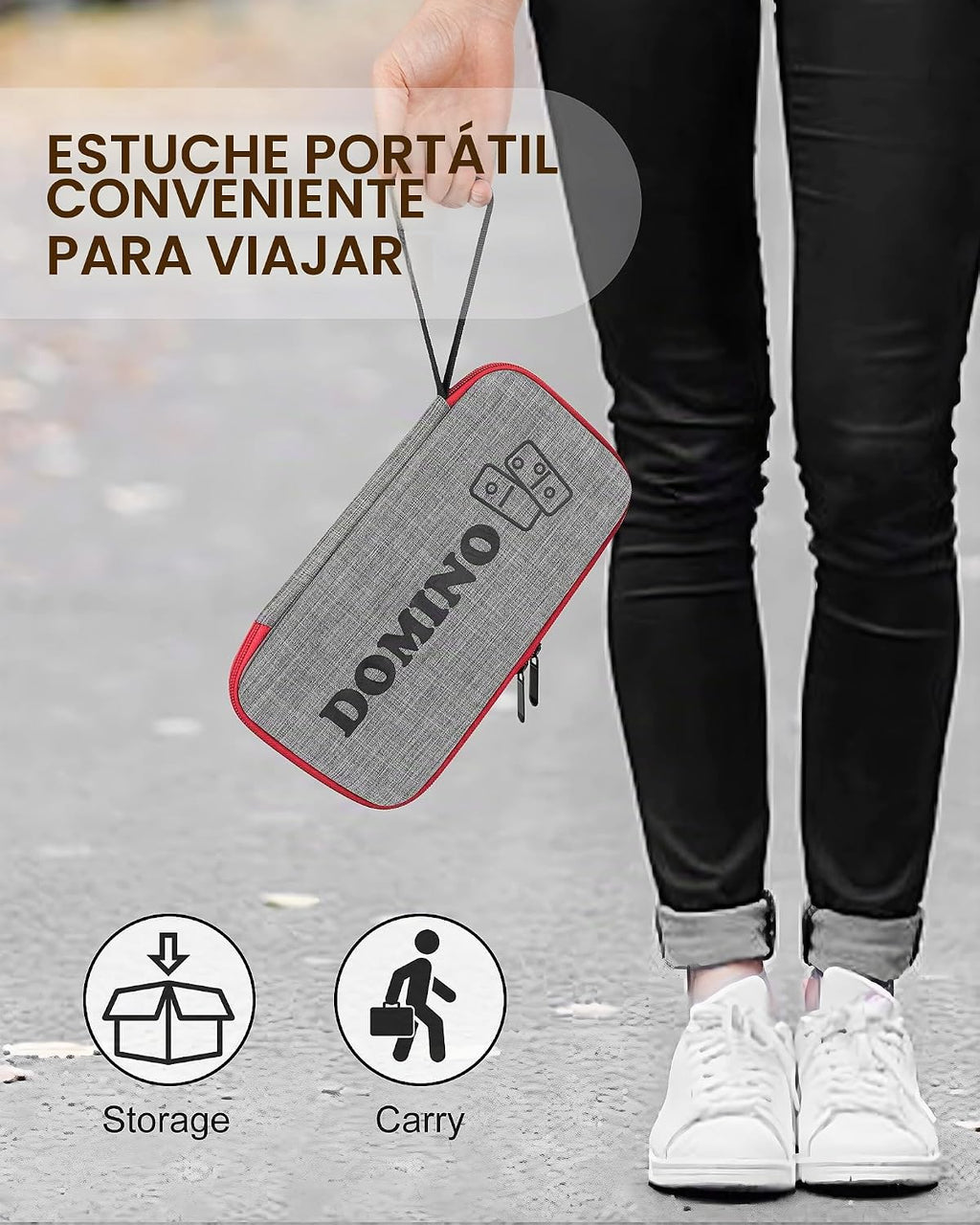 KAILE Juego de dominó doble jumbo de 6 con estuche portátil y 4 estantes de madera | 28 azulejos grandes para adultos y familias | Juegos de viaje y mesa para 2-4 jugadores