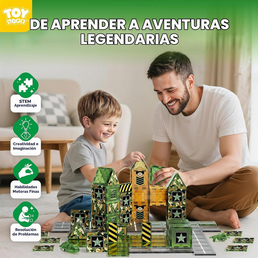 TOY Life - Juego de 58 piezas de azulejos magnéticos militares STEM para niños de 3 a 8 años