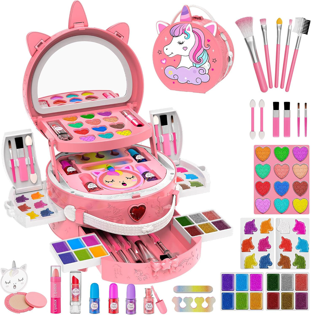 Kit de maquillaje de 59 piezas para niña, estuche de maquillaje lavable
