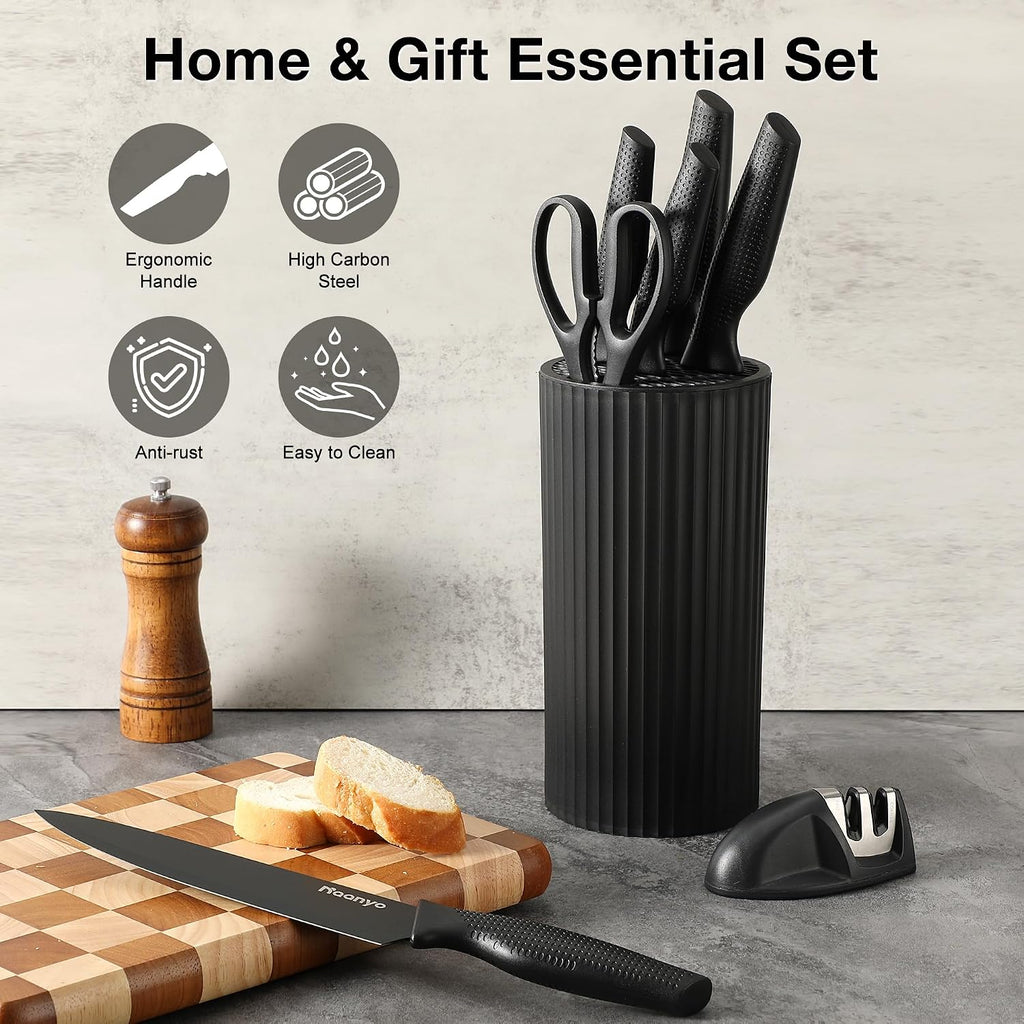 Juego de cuchillos de cocina de 8 piezas con afilador, bloque de cuchillos universal, cuchillas de acero inoxidable, diseño ergonómico, resistentes al óxido