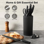 Juego de cuchillos de cocina de 8 piezas con afilador, bloque de cuchillos universal, cuchillas de acero inoxidable, diseño ergonómico, resistentes al óxido