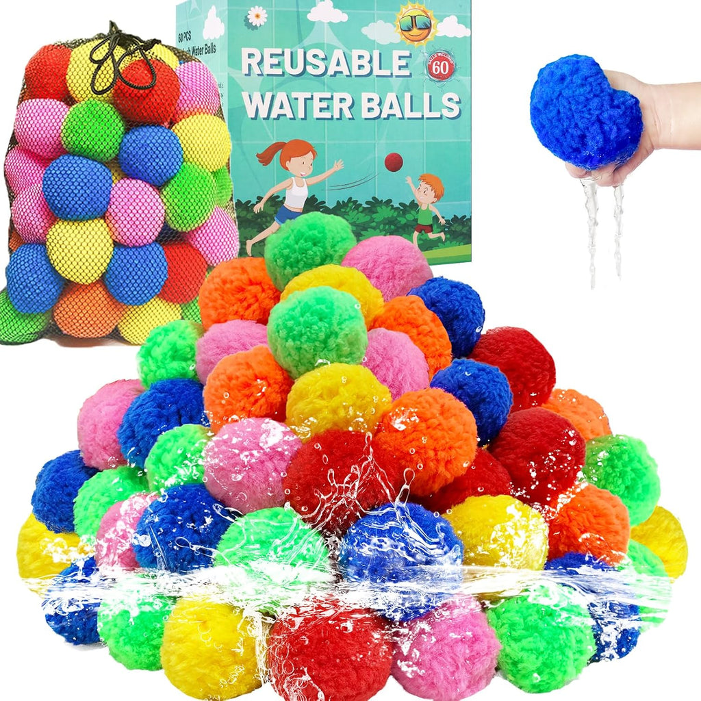 60 Piezas Pelotas de Agua Reutilizables, Globos de Agua Reutilizables para Juguetes y Juegos al Aire Libre, Juguetes de Agua para Niños y Adultos Niños y Niñas - Pelotas de Juguetes de Verano para