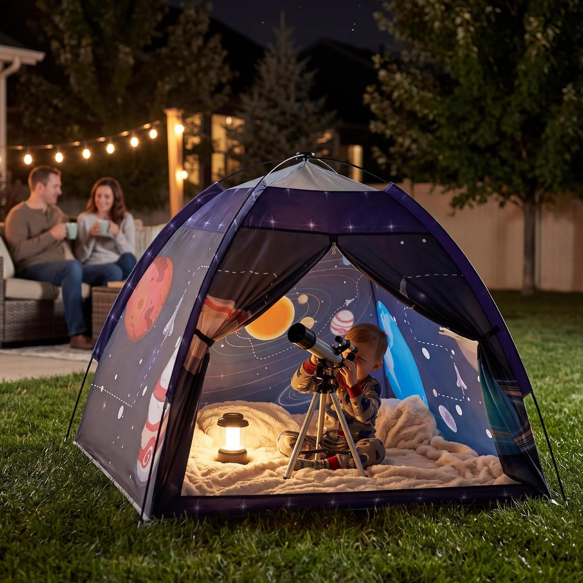 Mnagant Space World Play Tent - Casa de juegos con cúpula de galaxia para niños y niñas, juego imaginativo, tienda emergente para niños, diversión en interiores/exteriores, regalo perfecto para niños