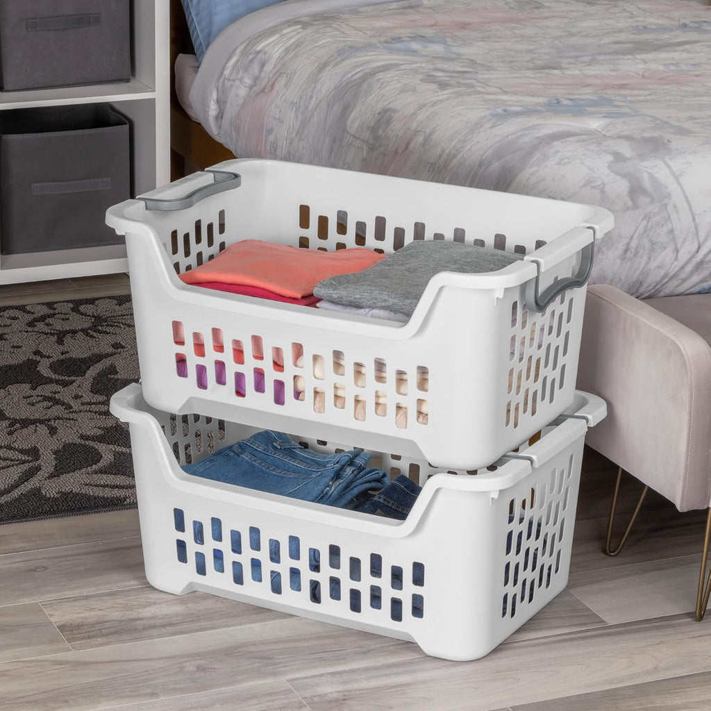 Sterilite Cesta apilable para ropa sucia, cesta de ropa de plástico