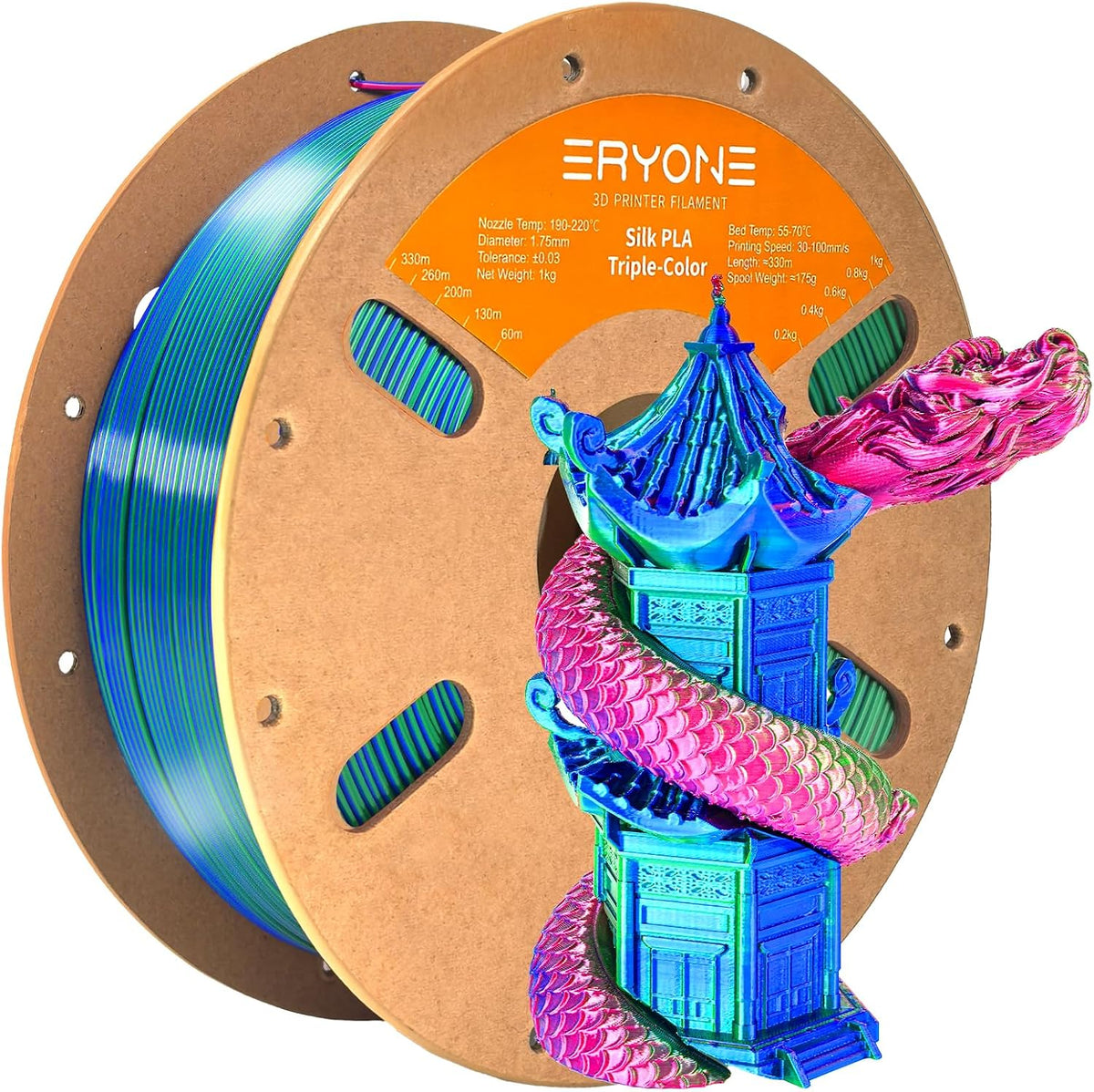 ERYONE Filamento PLA sedoso tricolor para impresora 3D de 1.75mm +\...