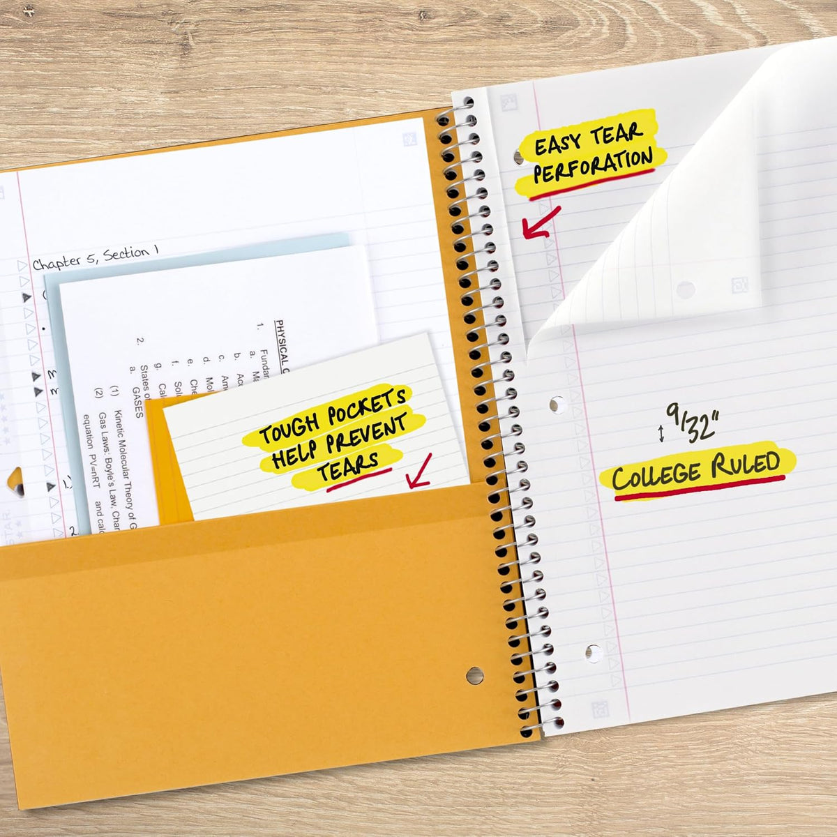 Five Star Cuaderno de espiral + aplicación de estudio, paquete de 6, 1 materia, papel rayado universitario de 8.5 x 11 pulgadas, 100 hojas, combate el sangrado de tinta, cubierta personalizable