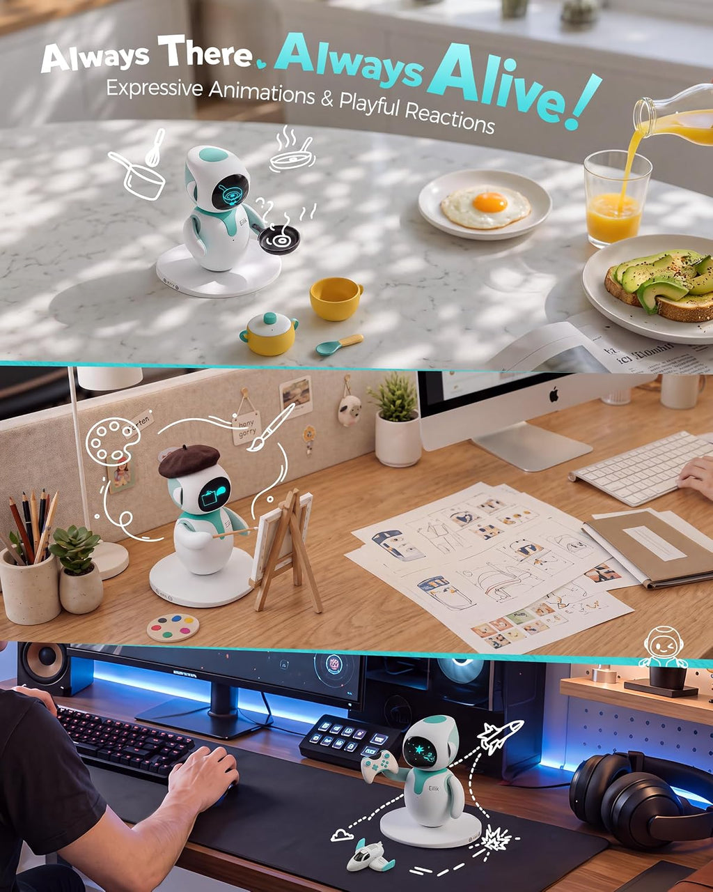 ENERGIZE LAB Eilik – Lindas mascotas robot para niños y adultos, tu compañero interactivo perfecto en casa o espacio de trabajo, regalos únicos para niñas y niños.