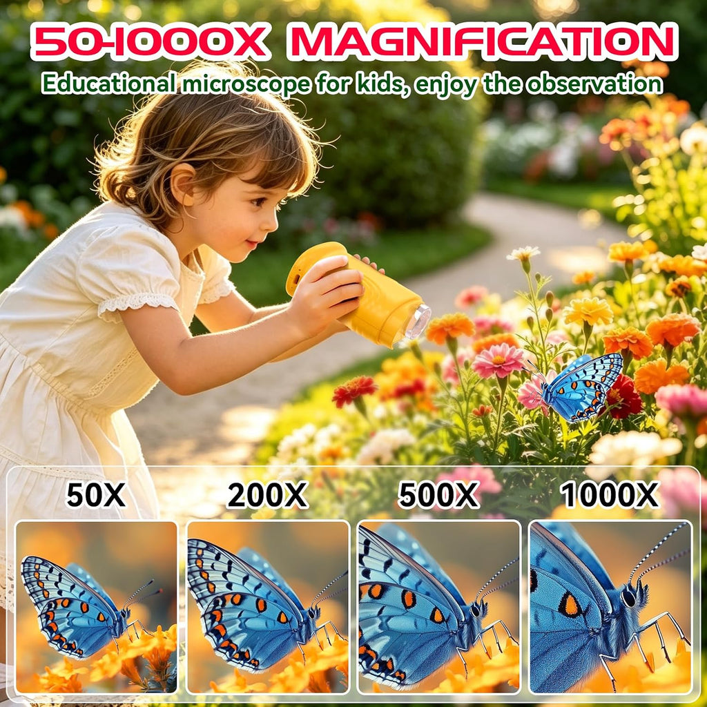 Microscopio de mano digital 1000X con pantalla IPS de 2.0 pulgadas, juguete de ciencia STEM de bolsillo recargable, regalo educativo para niñas, niños, estudiantes de 3 a 12 años