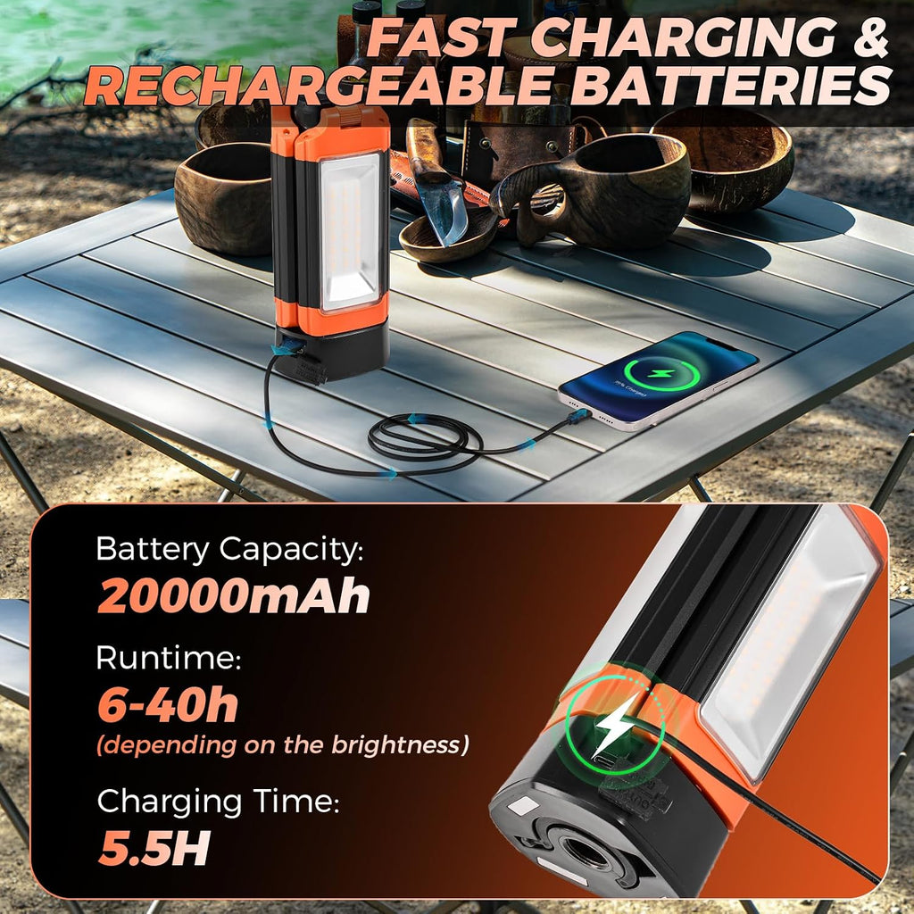 Lámpara SakerPlus Luz de campamento portátil con soporte, luz de trabajo al aire libre de 20000 mAh, 800-3200 lúmenes, altura de 6.1 pies con trípode desmontable, LED regulable de 3300 a 6500 K, linterna de