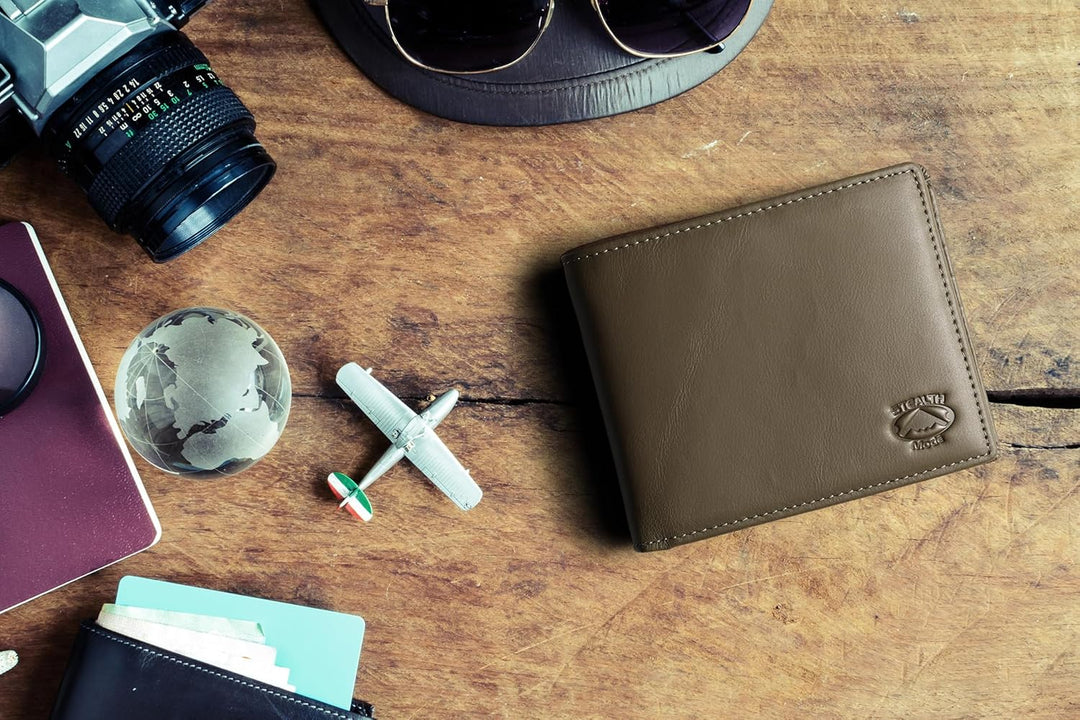 Cartera plegable de piel Stealth Mode para hombre con ventana de id...