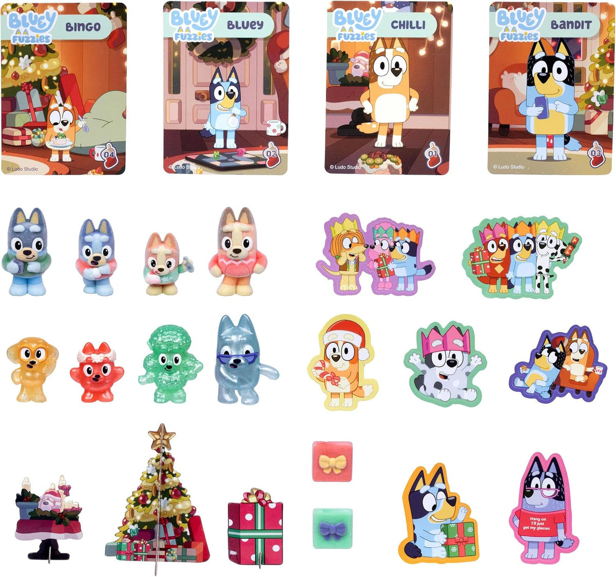 BLUEY Paquete de calendario de Adviento Fuzzies, 8 minifiguras exclusivas