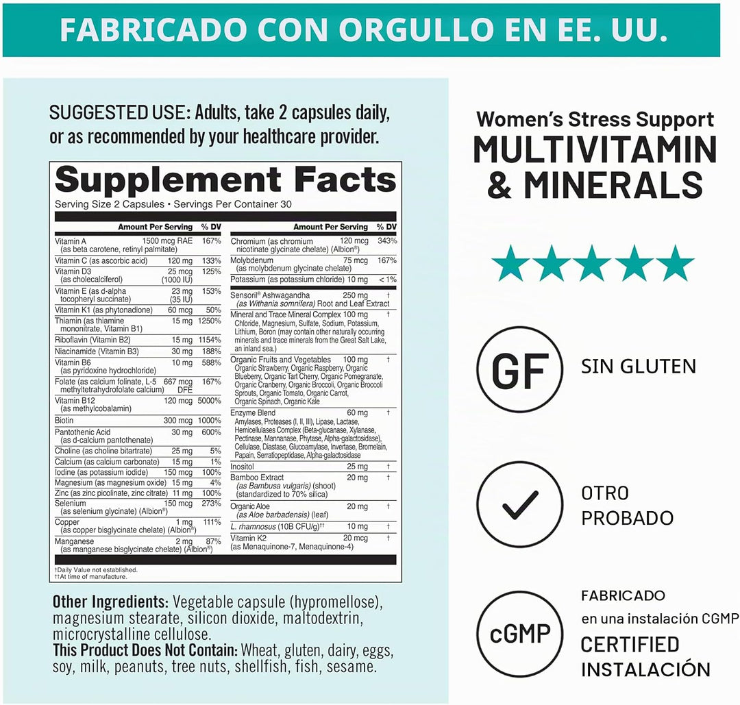 NatureWise Multivitamínico para mujeres + apoyo al estrés con alime...