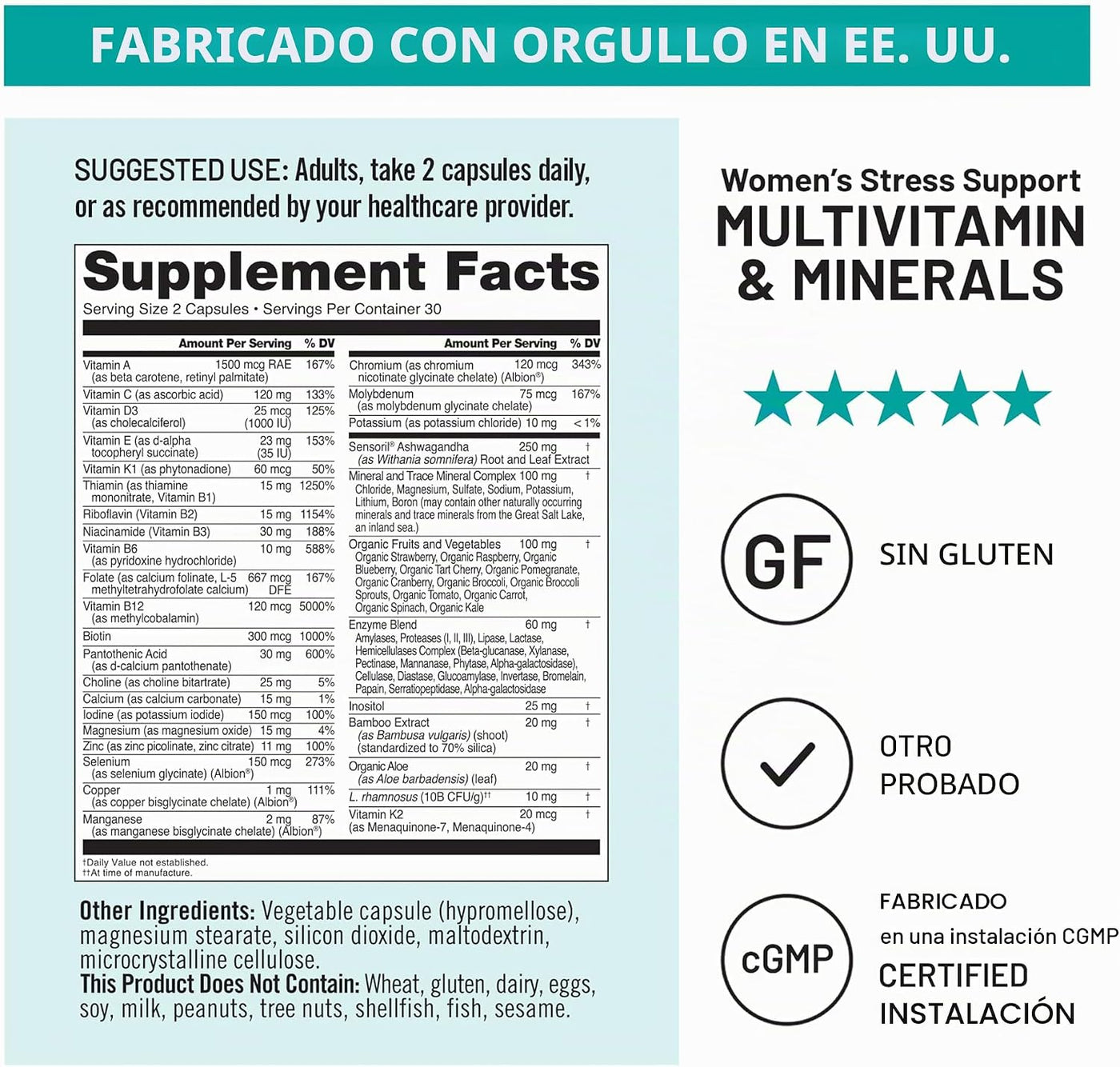 NatureWise Multivitamínico para mujeres + apoyo al estrés con alime...