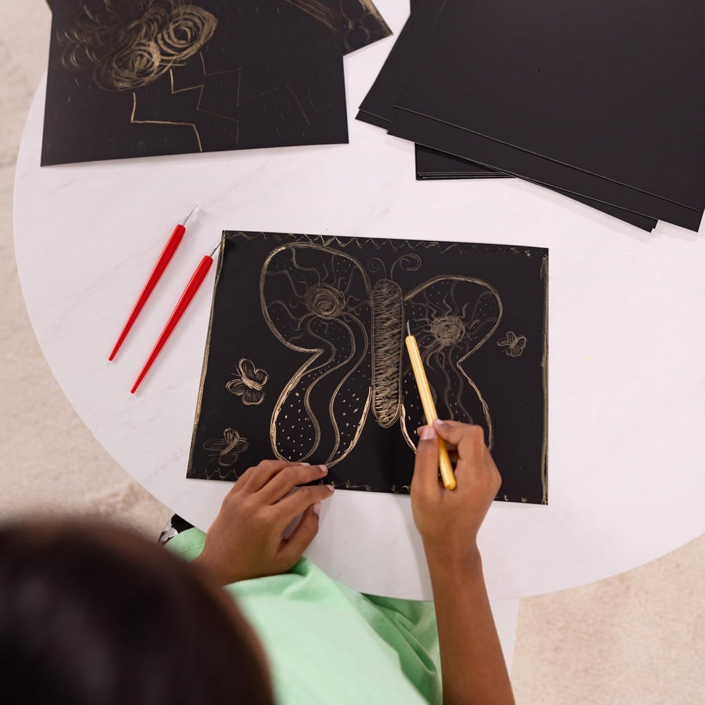 Melissa & Doug Scratch Art - Rascador de 50 unidades, dorado brillante sobre fondo negro