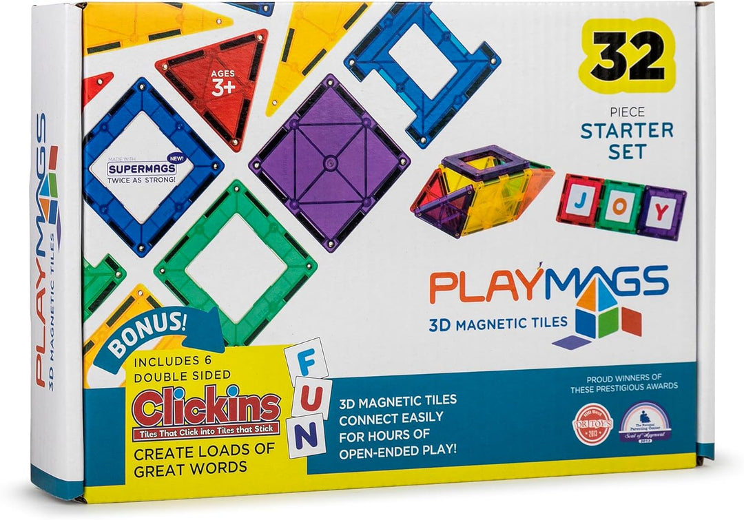 Playmags Juego de azulejos coloridos de 38 piezas, azulejos magnéti...