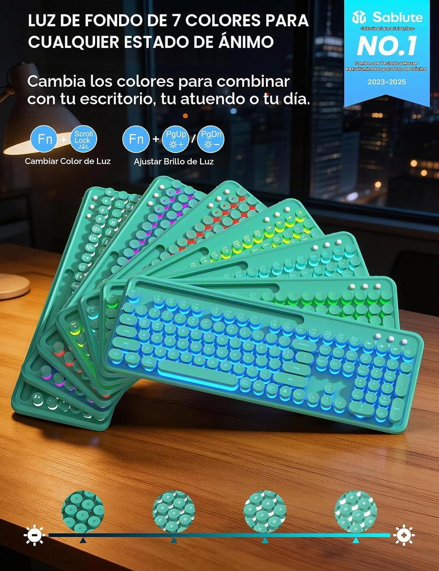 Combo de teclado y mouse inalámbricos: teclado retroiluminado con r...