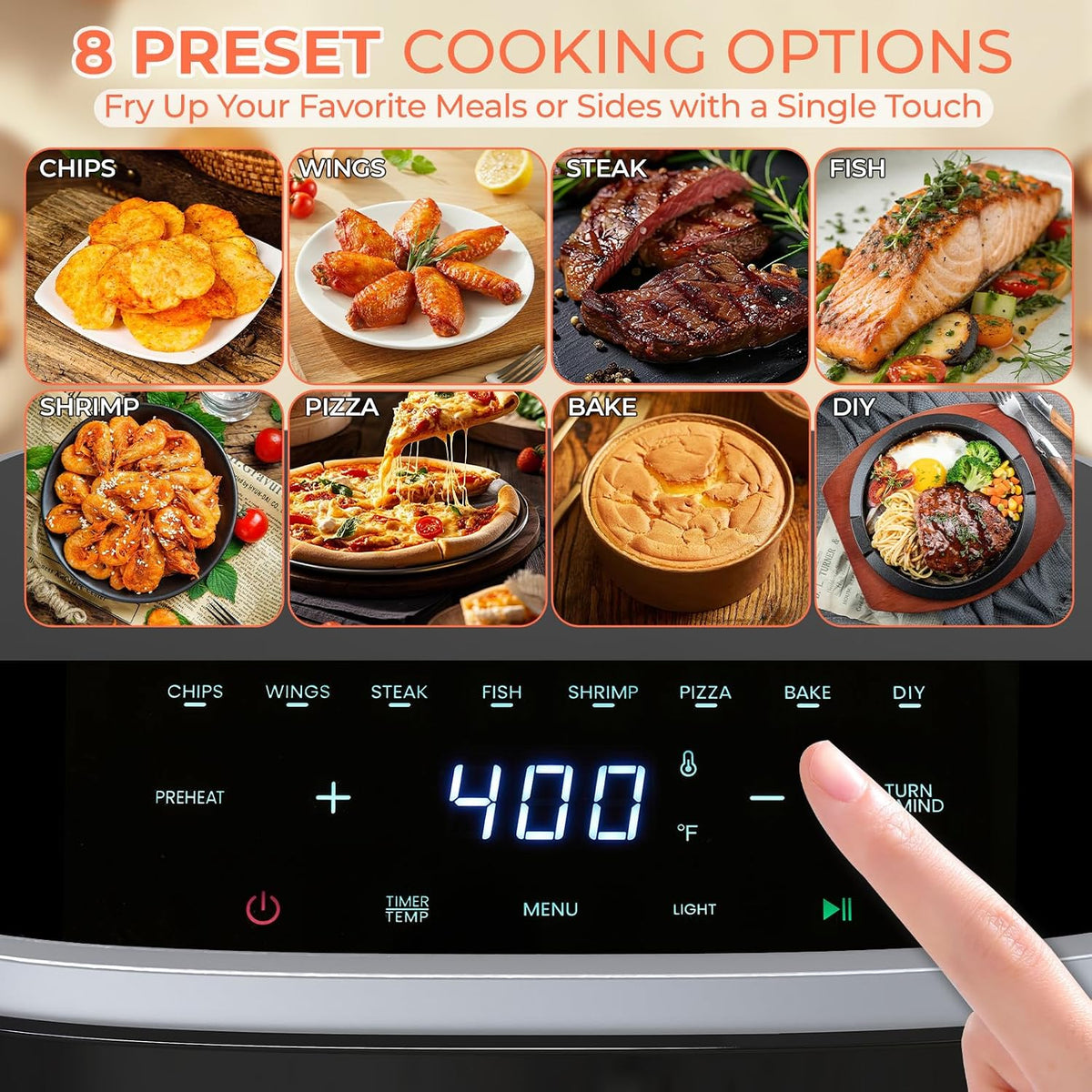 DUMOS Air Fryer, 4QT Nonstick Airfryer con 8 Presets Visual Window