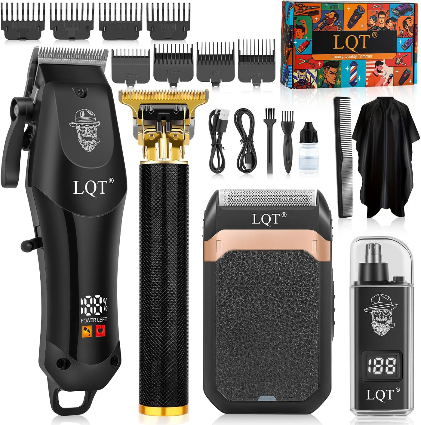 Cortapelos para hombres con pantalla LED, kit de aseo inalámbrico d...