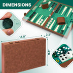 Backgammon - Juego de mesa para adultos de 15 pulgadas, juego de mesa de backgammon de piel sintética de alta calidad con 32 fichas, tazas de dados y cubo doble, juego de backgammon de viaje portátil
