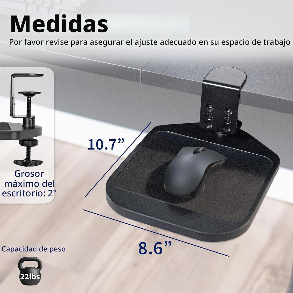 VIVO Plataforma de soporte de alfombrilla de ratón con abrazadera negra