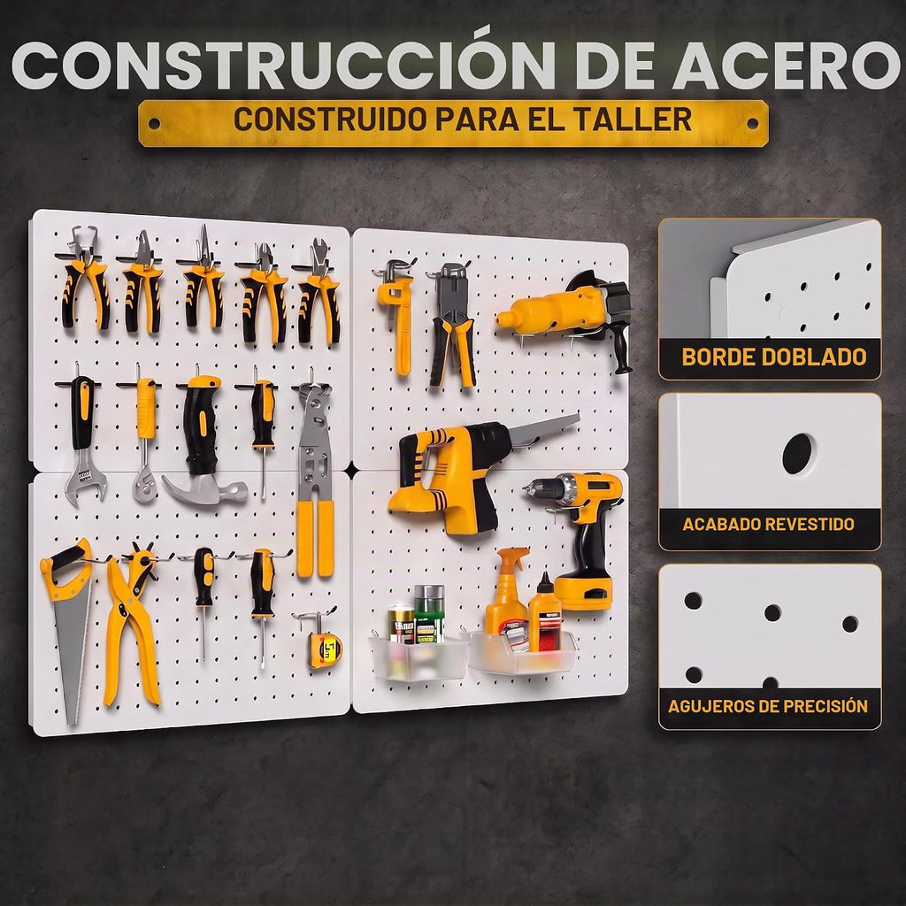 Kit organizador de tablero de clavijas, paquete de 4 paneles de metal de 12