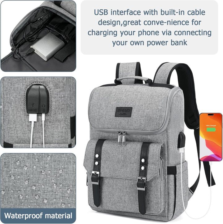Mochila vintage para laptop con puerto de carga USB para mujeres y...