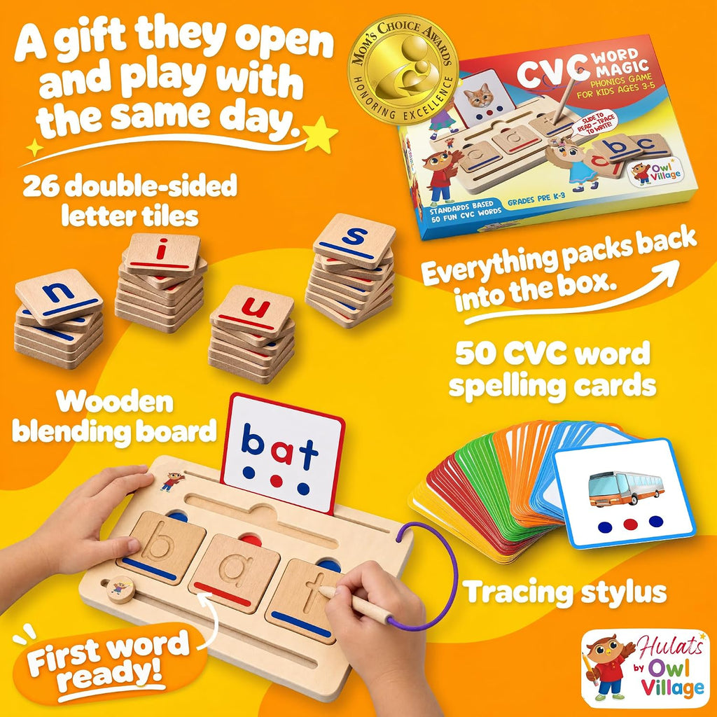 CVC Word Magic Phonics Game: Montessori Ortografía de madera