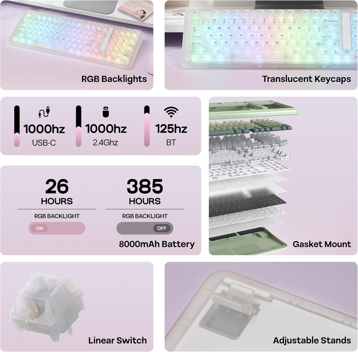 KiiBoom Phantom98 Lite 96% Teclado mecánico inalámbrico para juegos...