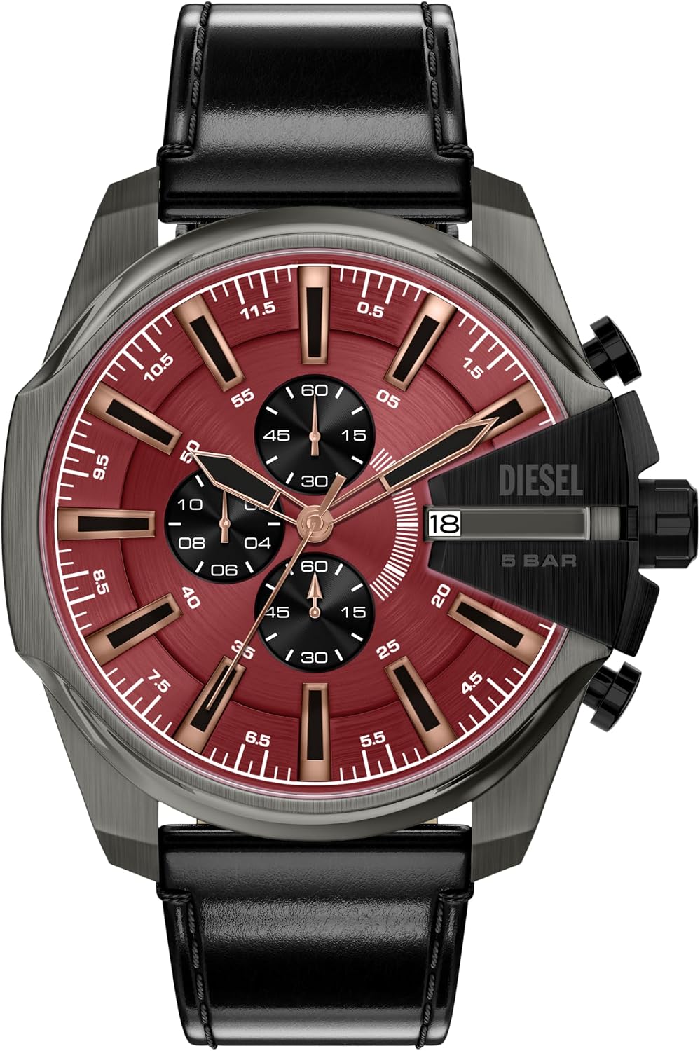 Reloj para hombre Diesel Mega Chief Slim Cronógrafo con correa de cuero negra (Modelo: DZ4714)