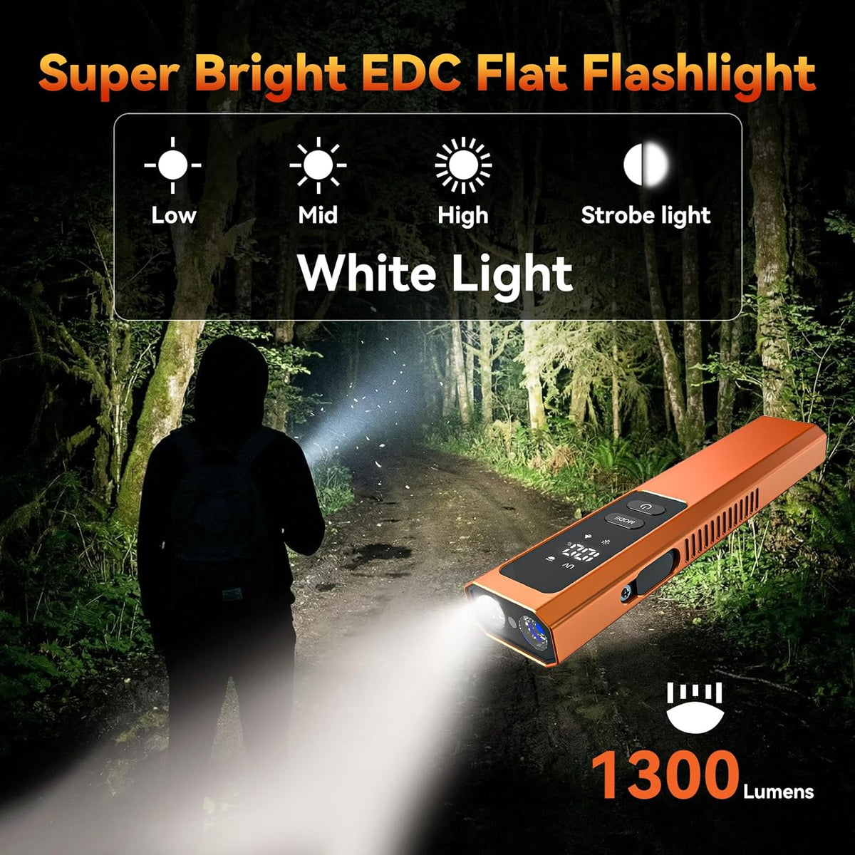 Linterna plana EDC 4 en 1, puntero láser verde, luz UV, peine