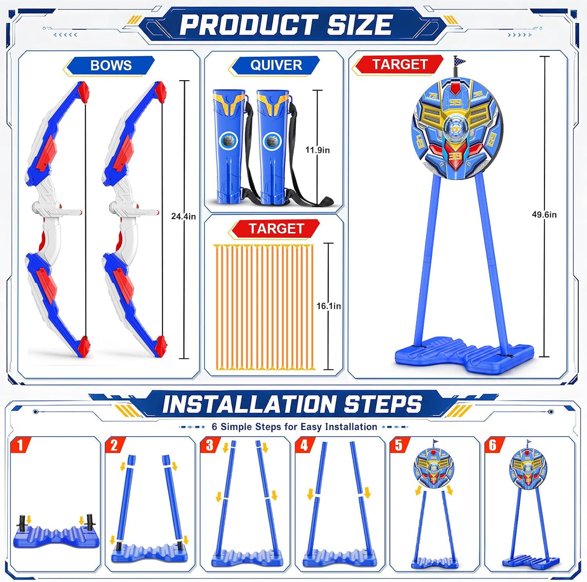 Paquete de 2 juguetes de arco y flecha para niños, con luz LED, con 20 flechas de ventosa, objetivo de pie y funda de flecha, juguetes para interiores y exteriores, regalos de cumpleaños para niños de