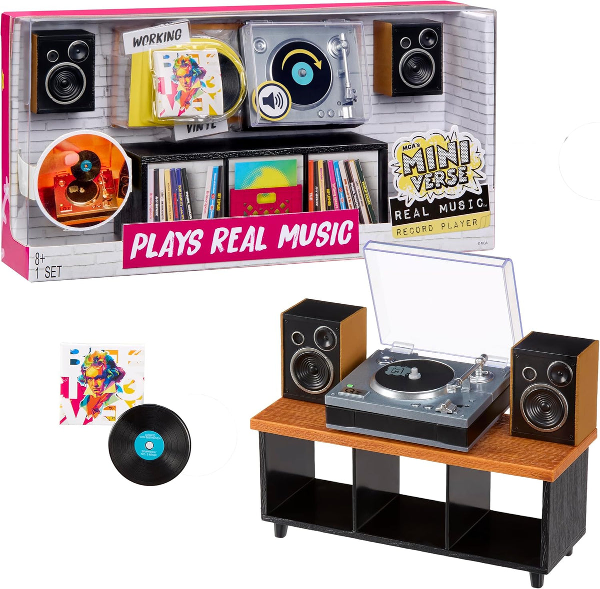 MGA's Miniverse Tocadiscos de música real Mini coleccionables, mini tocadiscos jugable, coleccionistas, regalo, Beethoven