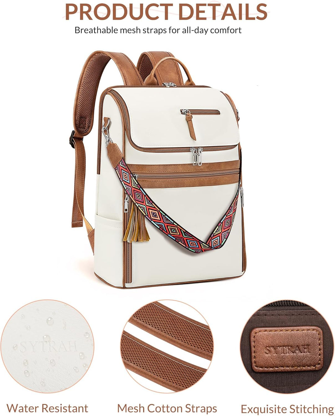 SYTRAH - Mochila de cuero para laptop para mujer, Bolso de diseñado...