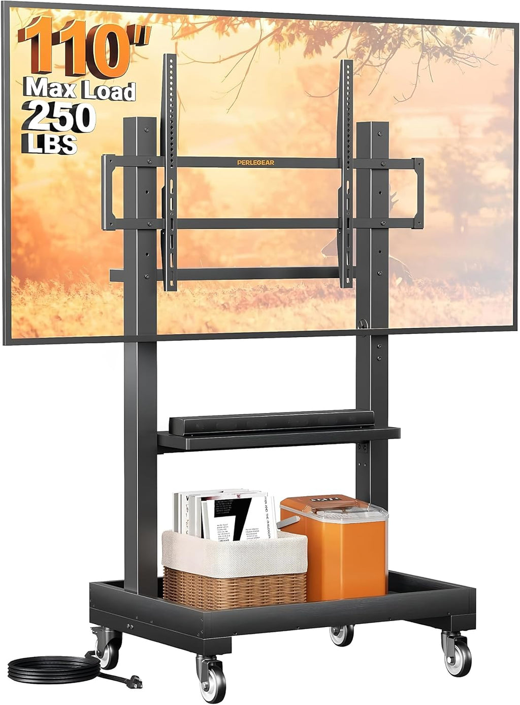 Lámpara Perlegear Soporte de TV rodante con toma de corriente para televisores de
