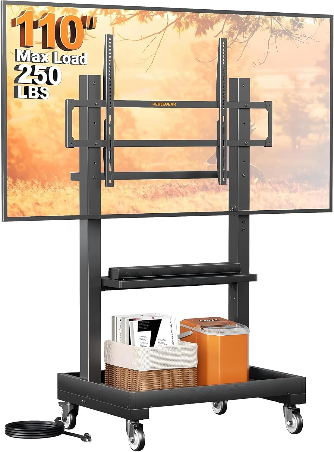 Lámpara Perlegear Soporte de TV rodante con toma de corriente para televisores de