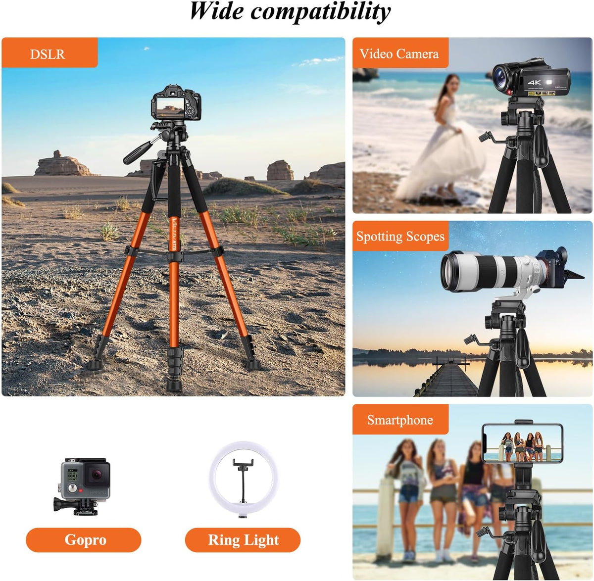 VICTIV - Trípode de 74 pulgadas para cámara y teléfono celular, trípode profesional de aluminio resistente con bolsa de transporte, compatible con cámara DSLR, SLR, iPhone, Canon, Nikon
