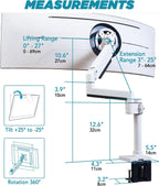 Brazo de monitor dual resistente para monitores ultraanchos de hasta 57 pulgadas y 44 libras, soporte de monitor doble para monitor doble de 49 pulgadas vertical apilado en altura ajustable - Montaje VESA de 100 x 100, blanco, MA20PW-D