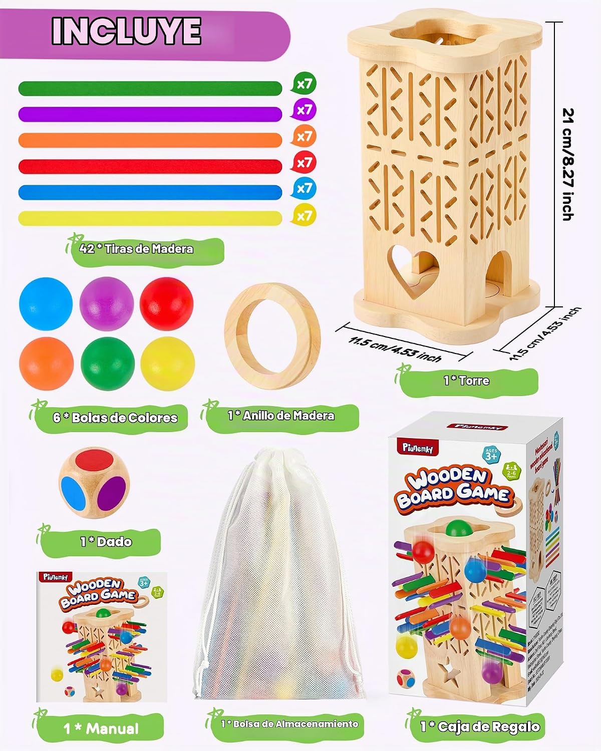 Montessori - Juego de mesa de madera para niños de 3 a 8 años, juguete de