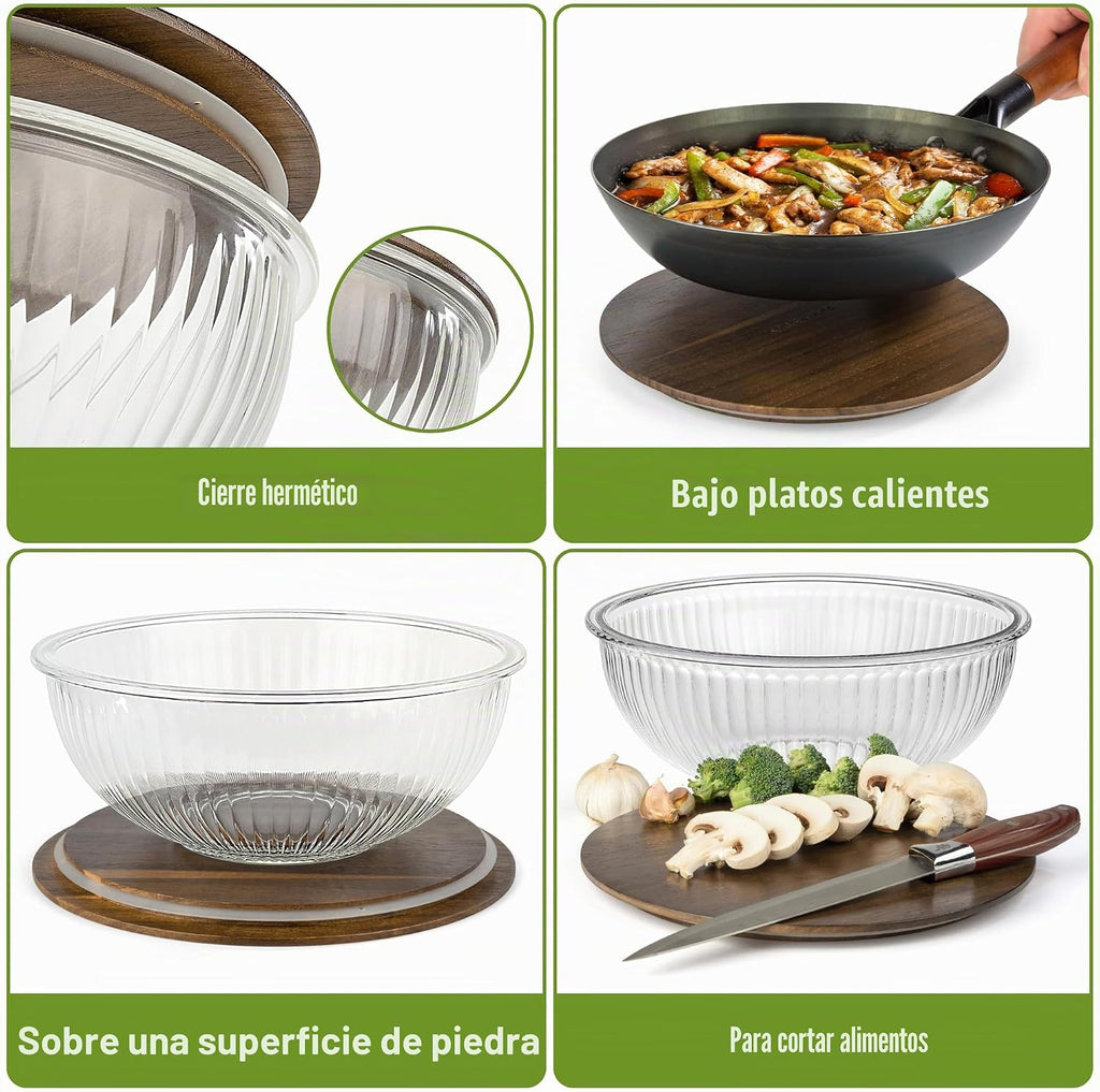 Juego de 5 cuencos apilables de vidrio para mezclar con tapas de