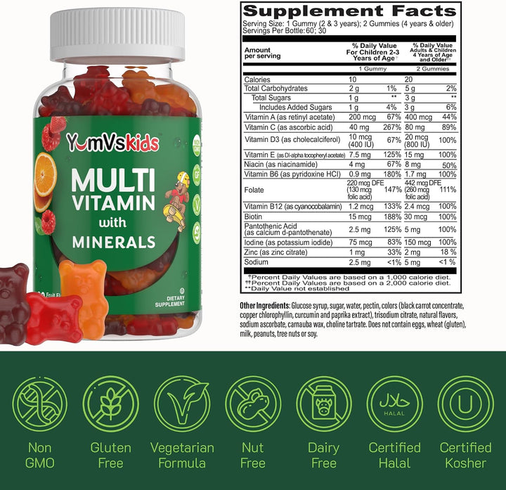 YumVs Kids - Gomitas multivitamínicas masticables con sabor a fruta...