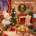 Juego de maletas de muebles de casa de muñecas de Navidad para niños, 2 muñecas flexibles/árbol de Navidad/chimenea/sofá/TV, accesorios de casa de muñecas para niñas a partir de 3 años
