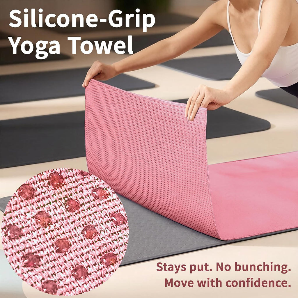 Paquete de 2 toallas antideslizantes para esterilla de yoga caliente con puntos de agarre, 72 x 24 pulgadas, toalla de microfibra súper absorbente para yoga caliente, pilates, entrenamiento